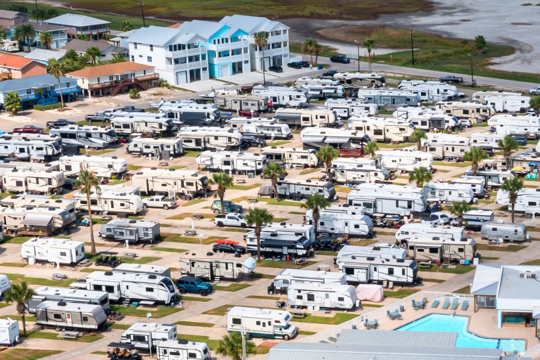 Tropic Island Resort from the air, Port Aransas, Texas